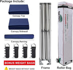 Eurmax USA 10 x 10 Pop up Canopy Commercial Tent Outdoor Party Canopies with 4 Removable Zippered Sidewalls and Roller Bag Bonus 4 Canopy Sand Bags & 24 Squre Ft Extended Awning(Navy Blue)