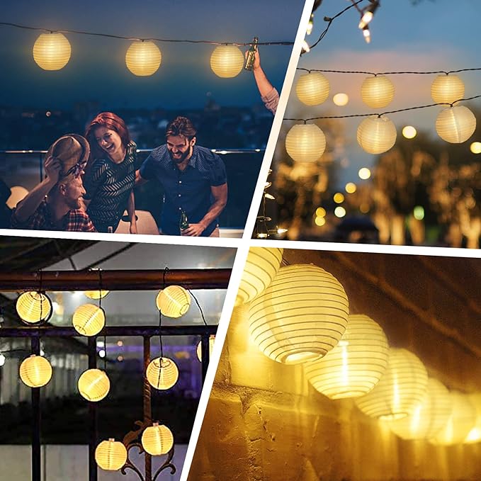 Vigdur Solar Lantern String Lights - Outdoor Paper Lantern Lights Waterproof, Outdoor Patio Light for Garden Party Camping Yard Decor, (6.6FT)