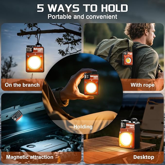 Portable Camping Light, 3500LM Adjustable LED Camping Lantern Rechargeable with 2.5-15H Runtime&Screen, Alloy Waterproof Flashlight for Power Outages, Emergency, Hurricane(2-Pack Orange)