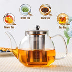PARACITY Glass Teapot Stovetop 34 OZ, Borosilicate Clear Tea Kettle with Removable 18/8 Stainless Steel Infuser, Teapot Blooming and Loose Leaf Tea Maker Tea Brewer for Camping, Travel