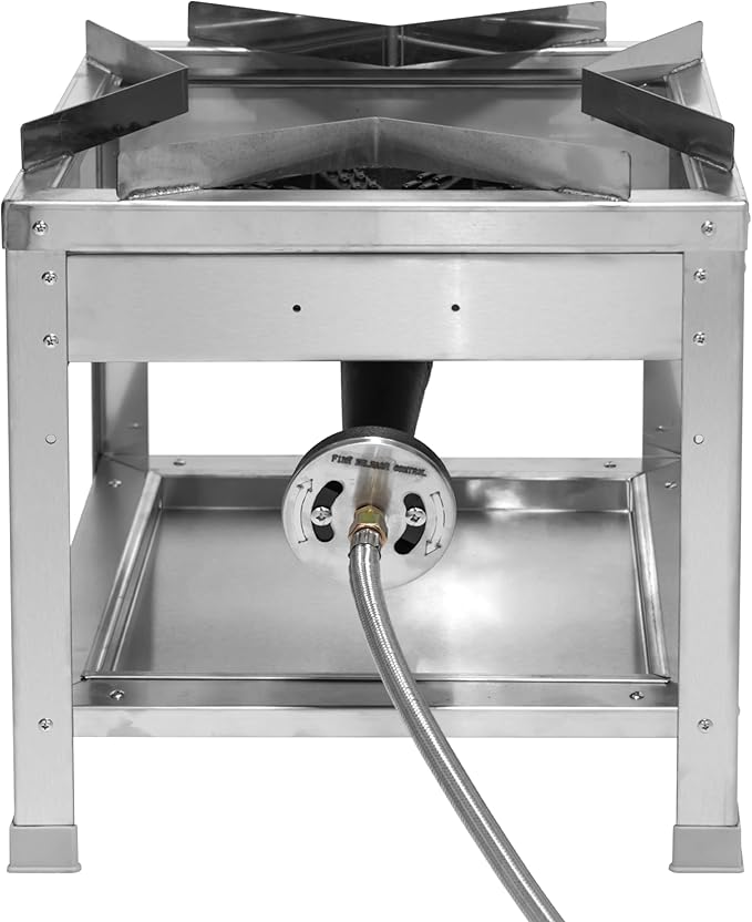 Stainless Steel Single Propane Burner – Outdoor Gas Cooker with 20 PSI Regulator, 200,000 BTU High-Power Portable Propane Stove for Outdoor Cooking, Turkey Frying, Seafood Boiling & More