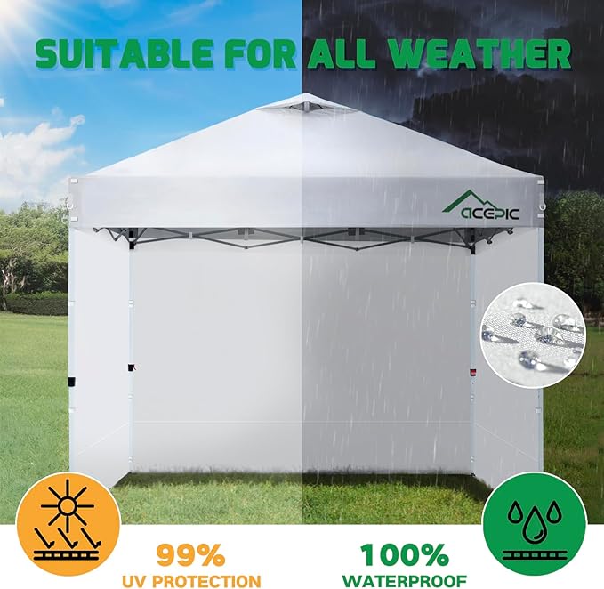 Canopy Sidewalls for 10x10 Pop Up Canopy Frame, Waterproof UV Protection Material for Outdoor Events, Courtyard, Vendor Booths (White, 3 PCS Sidewalls Only)