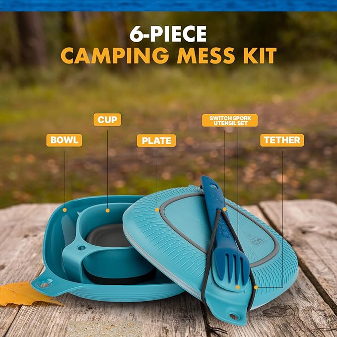 UCO 6-Piece Camping Mess Kit with Bowl, Plate, Collapsible Cup, and Switch Camping Spork
