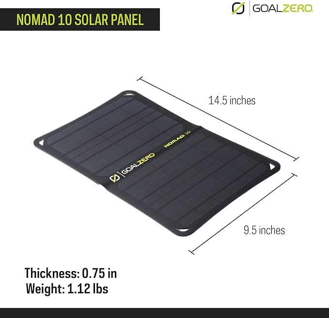 Goal Zero Nomad 10, Foldable Monocrystalline 10 Watt Solar Panel with USB Port, Portable Solar Panel Backpacking, Hiking and Travel. Lightweight Backpack Solar Panel Charger with Adjustable Kickstand