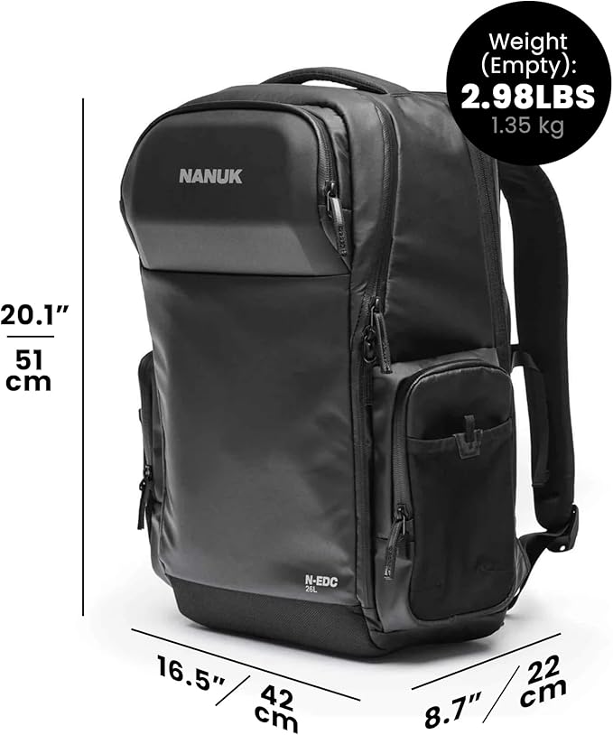 NANUK N-EDC 26L Carry-On Travel Backpack – Water-Resistant Laptop Backpack for Work Travel and Everyday Carry – Compact & Expandable, TSA-Ready, Smart Organization – Black
