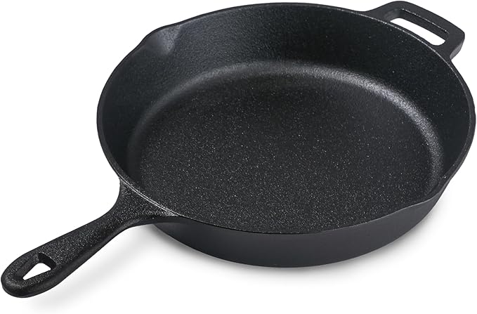 Commercial CHEF 10.25-Inch Cast Iron Skillet, Pre-Seasoned Cast Iron, Integrated Hanging Hole in Handle, Works on All Cooktops Including Induction, Outdoor Skillet for Campfires or Grills, CHFS1025