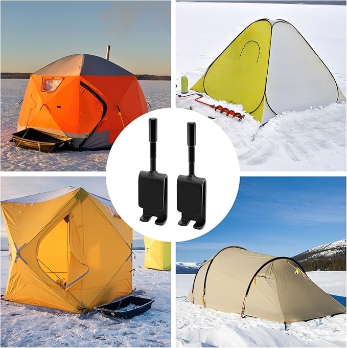 2 PCS Universal Ice Anchor Tools, Heavy Duty Ice Fishing Anchor Power Drill Adapter, Ice House Anchors for Ice Insert Sewing, Durable Metal Winter Ice Fishing Accessories for Ice Shanty Tent Setup