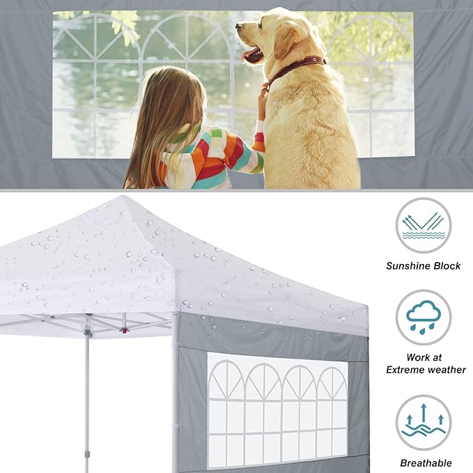 COOSHADE Instant Canopy SunWall 10x10 Canopy SideWall for Pop up Canopy Tent, 1 Pack Sidewall with Church Window Only, Grey