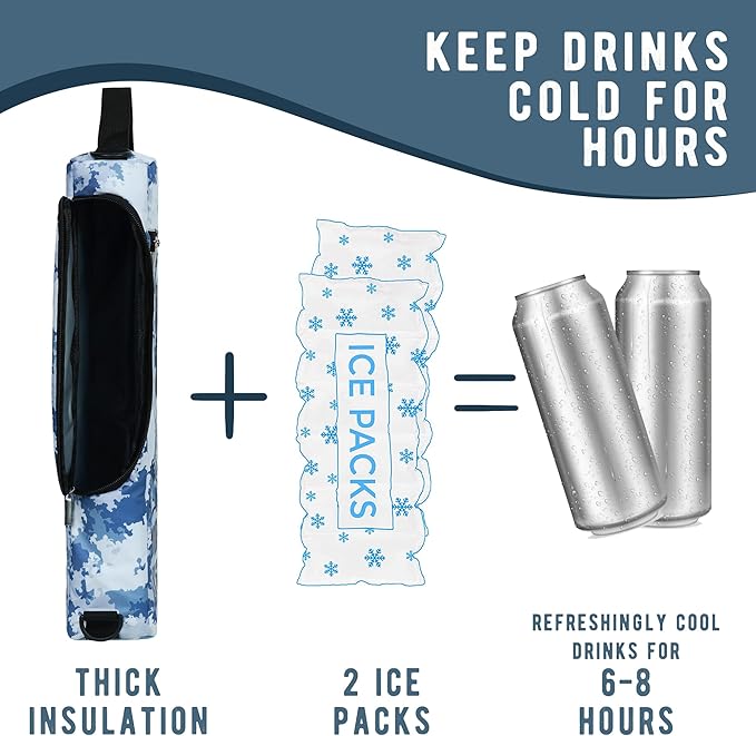 Golf Cooler Bag Plus Ice Pack Soft Sided Insulated Cooler Bag- Holds 6 Pack of Cans or 2 Wine Bottles - Grey Camo Golf Beer Sleeve Black Fits Discreetly in Golf Bags