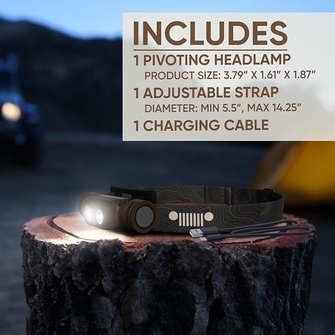 Energizer Jeep HM-2000 Headlamp Rechargeable, Hybrid Power Source Head Lamp, IPX4 Water-Resistant, Bright Rechargeable Headlamp, USB-C Cable Included