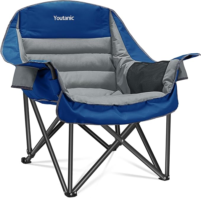 Oversized Camping Chair, Portable Folding Camping Chairs with Side Pocket, Cup Holder and Carry Bag, Heavy Duty Outdoor Camping Chairs for Adults, Fishing, Sports, Trip, up to 400lbs, Style 6