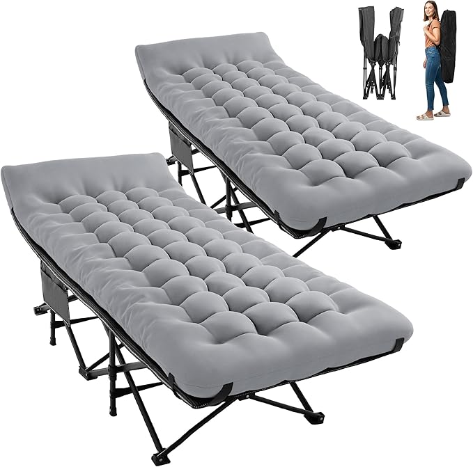 JEAREY 2-Piece Camping Cot for Sleeping 28" Extra Wide, Heavy-Duty 1200D Oxford Foliding Cots for Adults Portable with Mattress, Carry Bag for Guest, Travel, Hiking, Light Gray