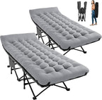 JEAREY 2-Piece Camping Cot for Sleeping 28" Extra Wide, Heavy-Duty 1200D Oxford Foliding Cots for Adults Portable with Mattress, Carry Bag for Guest, Travel, Hiking, Light Gray