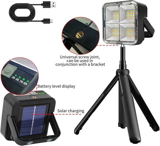 2 Pcs Portable LED Camping Light, USB Charging, Rechargeable, Black, 500 Lumen, Waterproof, Modern Style, Outdoor Use