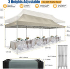 HOTEEL 10x30 Heavy Duty Pop up Canopy Tent for Parties with 8 Sidewalls, Easy Setup Outdoor Commercial Instant Gazebo for Wedding Event, with Portable Bag & Sand Bags, Khaki(Hexagonal Frame)