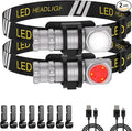 High Lumens LED Rechargeable Headlamp for Adults - Hard Hat Light Running Head Lamp with Red Light, Magnet, 180° Tilt, 7 Modes, Detachable Flashlight & Headband, Outdoor, Emergency 2PC, Silver