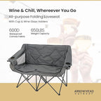 ARROWHEAD OUTDOOR Portable Folding Double Duo Camping Chair Loveseat w/ 2 Cup & Wine Glass Holder, Carrying Bag, Supports up to 500lbs