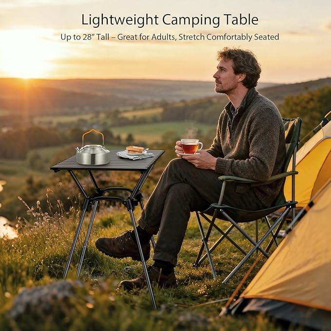 Anbte 3ft Roll Up Camping Table Max 27.5", 4 Adjustable Heights Aluminum Camping Table Foldable Waterproof with Carrying Bag, Lightweight, for Garden Picnic Outdoor Travel Beach, 35” X 16”, Black