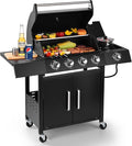 4-Burner w/Side Burner Gas Grill with 292 SQ.IN. Outdoor Grill with 44,000 BTU,Propane Grills with Top Cover Lid,Grills Outdoor Cooking for Patios,Camping,Balcony-Q043
