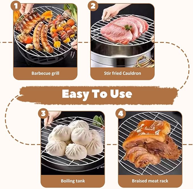 Replacement Grill Grate, BBQ Cooking Grate, 15 Inch Round Stainless Steel Grill, Portable Baking Tray for Camping, Picnic, Garden