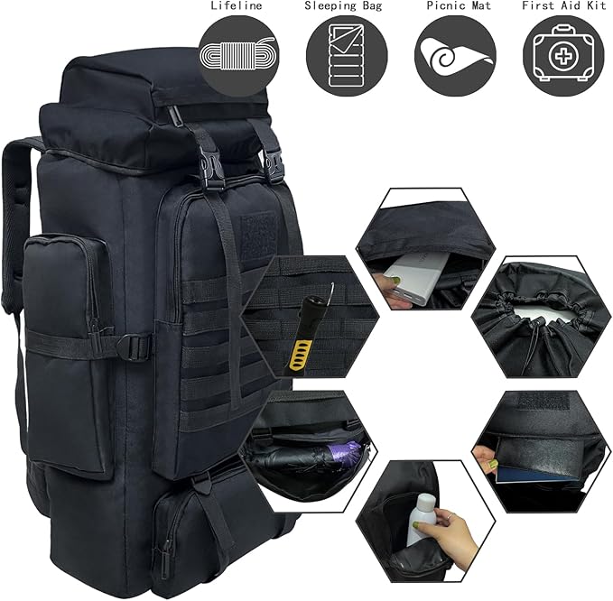 80L 100 liters Hiking Backpack Camping Rucksack, Men Outdoor Travel Climbing Knapsack Mountaineering Trekking Backpack