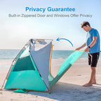 Wolfwise Instant Beach Tent Sun Shelter with Zippered Extendable Porch for Privacy, Portable Beach Tents with Carrying Bag, Easy Setup Pop up Shade for 3-4 Person, 85 x45x49 in, Mint Green