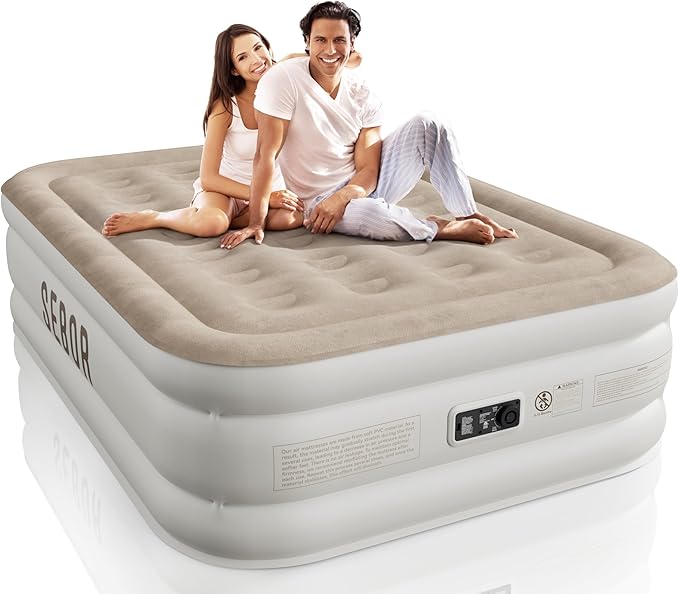 Sebor Air Mattress Full with Built-in Pump 18", Comfortable Self-Inflating Air Mattress with High-Speed Pump, Durable Blow Up Mattress Full with Storage Bag for Guests, Camping, Travel
