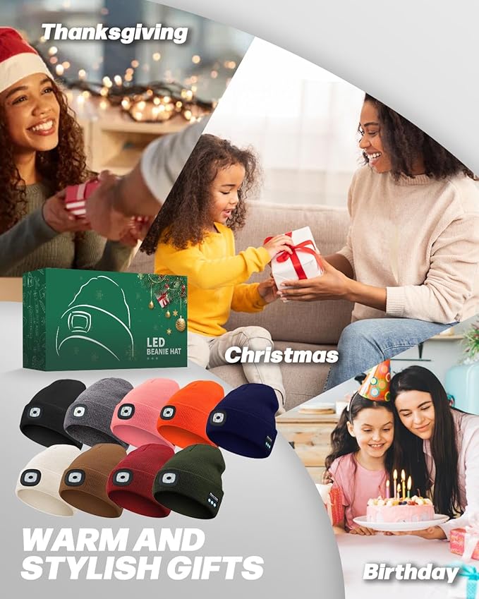 Bluetooth Beanie with Light, USB Rechargeable LED Headlamp Winter Hat, Men Women Valentine's Day Gifts