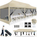 COBIZI 10x30 Canopy Tent, Heavy Duty Pop up Canopy with Sidewalls, Waterproof Easy Setup Tent with Mosquito Netting, Outdoor Instant Screen Tents for Parties, Wedding with Roller Bag, Khaki