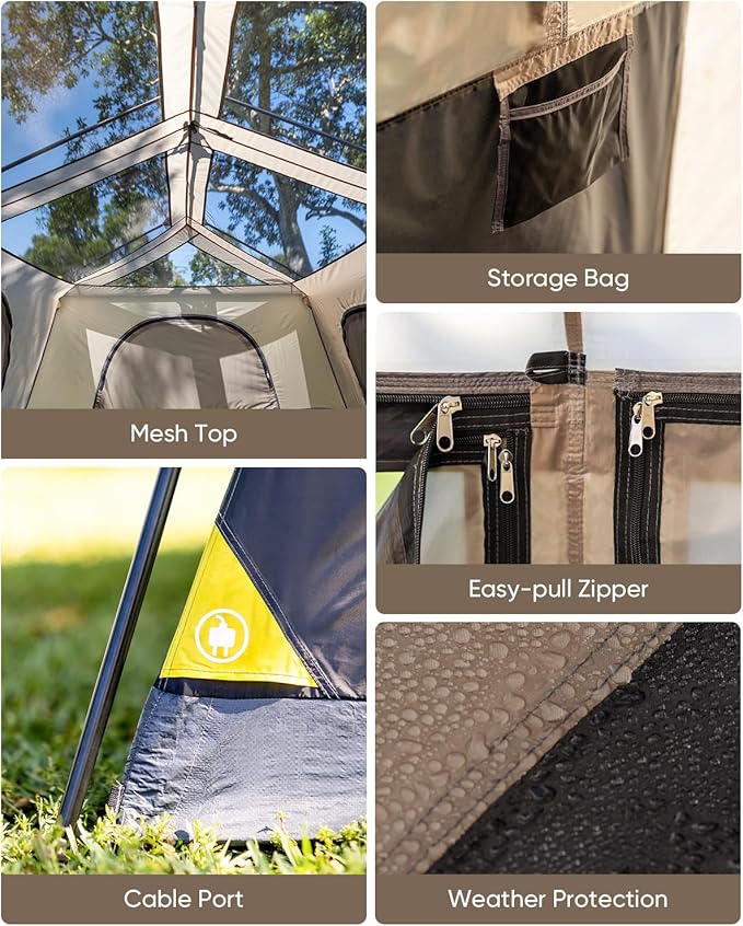 FanttikOutdoor Zeta C8/C10 Apex Camping Tent, 8/10 Person Instant Cabin Tent Setup in 60s, Family Tent with Carry Bag for Family Camping & Hiking, Waterproof, Upgraded Ventilation