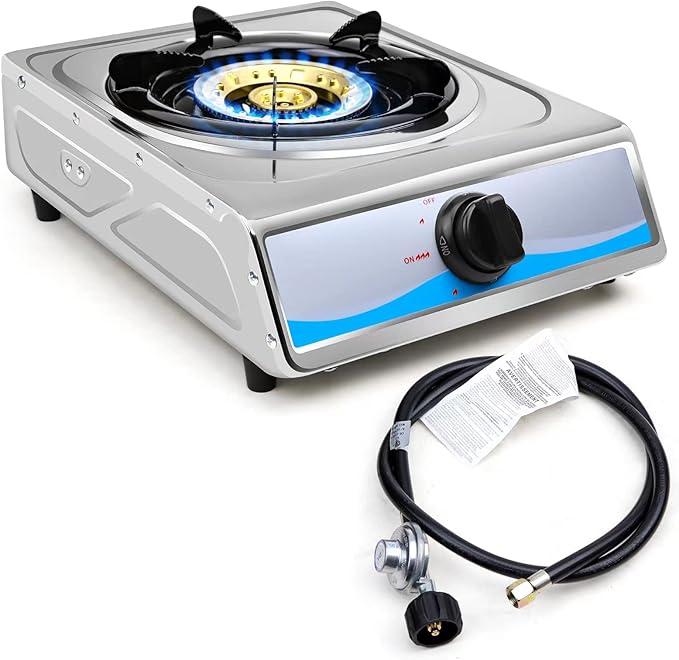 Propane Gas Cooktop，Single Burner Gas Stove Stainless Steel Portable Gas Stove，Auto Ignition Camping Single Burner LPGfor RV, Apartments, Outdoor