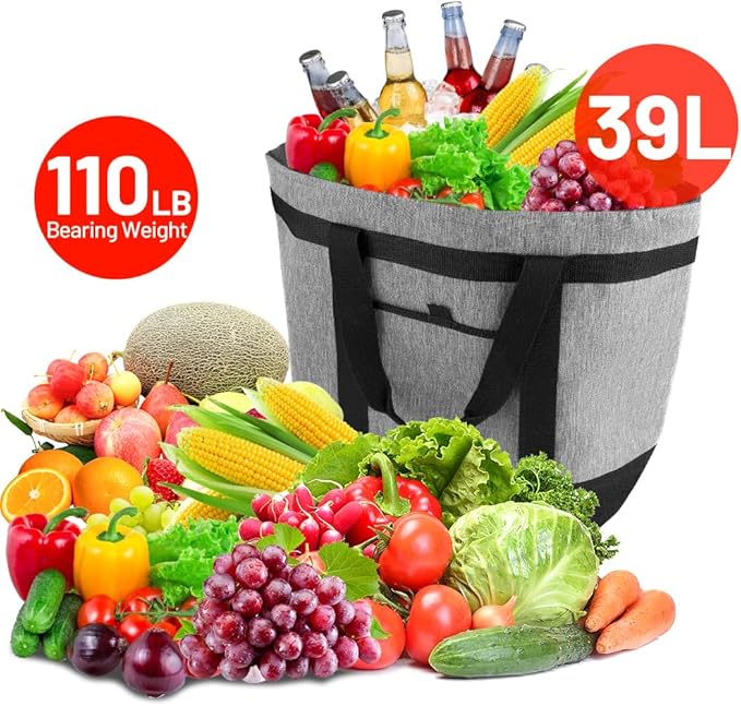 mosago Professional Insulated Food Delivery Bag, Large 39L Commercial Catering Tote for Pizza & Grocery, 3-Layer Thermal Leak-Resistant Shopping Bag, Heavy Duty Grey Cationic Fabric, Collapsible