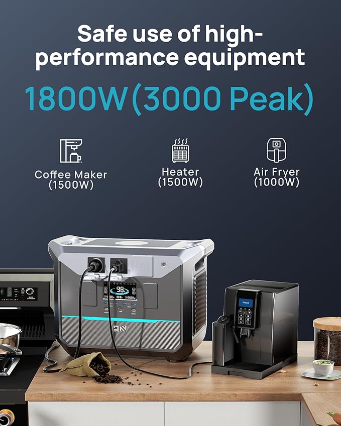 DARAN Portable Power Station 1800W, 1382.4Wh LiFePO4 Battery, Solar Generator with 3000W Surge Fast Charge, 15ms UPS Portable Generator for Home, Camping, RV, Emergency