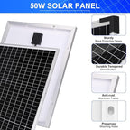Solar Panel Kit 50W with 10A Charge Controller Monocrystalline Solar Panel Kit with Extension Cable for Car Roof RV Marine Rooftop Farm Battery and Other Off-Grid Applications