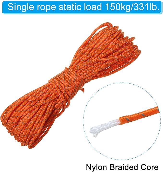 PATIKIL 65 Feet Reflective Guyline Camping Paracord, 3mm Tent Cord Guyline Rope Nylon Paracord Rope for Camping Tent Tarp Hiking, Orange (20M)