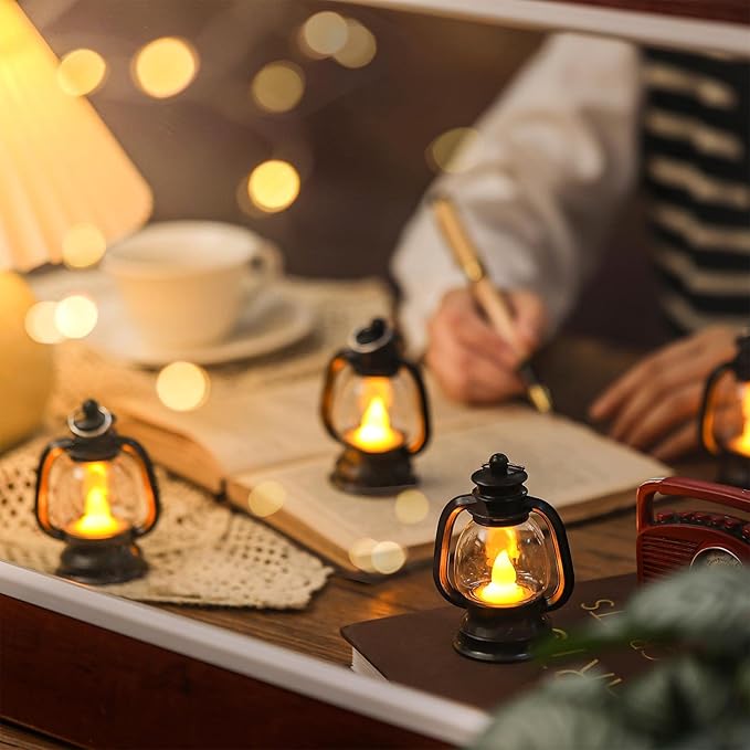 Ferraycle 24 Pcs Mini Lantern Decor 4 Inch Western Lantern Table Centerpiece Small Vintage Camping Hanging Lamp Ornaments Bulk for Cowboy Cowgirl Wedding Halloween Christmas (4 Inch,Black)