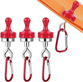 4Pcs Heavy Duty Magnetic Hooks - Aluminum Alloy Camping Hooks with Adjustable Carabiner and Loop for Outdoor Hanging, Tent Accessories (Red)