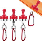 4Pcs Heavy Duty Magnetic Hooks - Aluminum Alloy Camping Hooks with Adjustable Carabiner and Loop for Outdoor Hanging, Tent Accessories (Red)