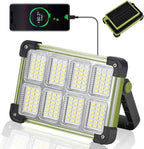 120W Solar Rechargeable Work Light, 144 LED Portable Flood Light with Stand, IP66 Waterproof 4 Modes LED Job Site Lighting Flashlights for Mechanic Camping Fishing Car Repair(Green 1 Pack)