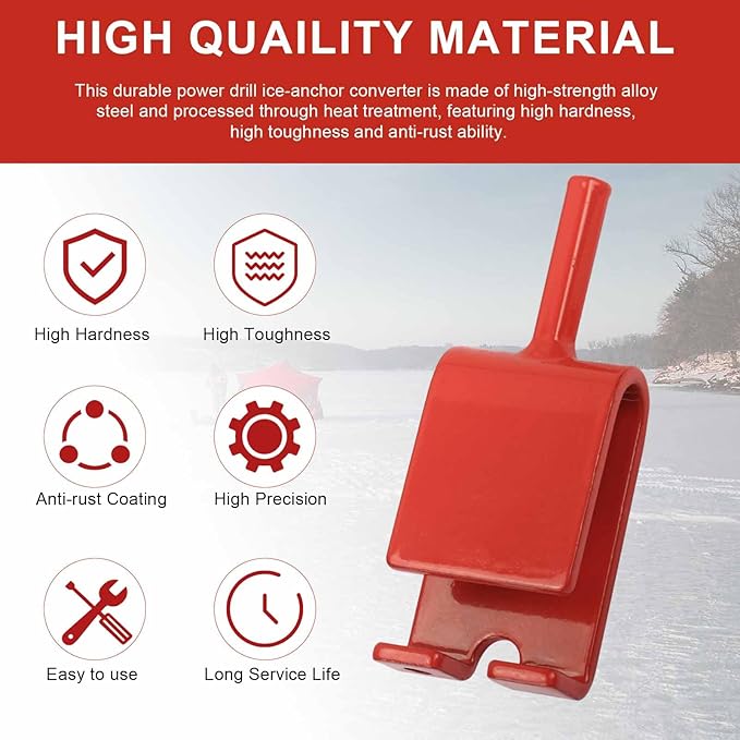 Ice Anchor Power Drill Adapter Fits 1/2" Electric Drill Chuck and 3/8" Ice Anchor Connection End, Ice Shelter Accessories for Ice Fishing Shelter Tent, Red Ice Shanty Anchors Adapter