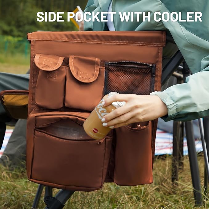 Timber Ridge 500lbs Oversized Folding Camping Chair, Heavy Duty Lawn Chair for Adults, Portable Collapsible High Back Chair with Cup Holder, Side Pocket Cooler Bag, for Outdoor, Sports, Orange
