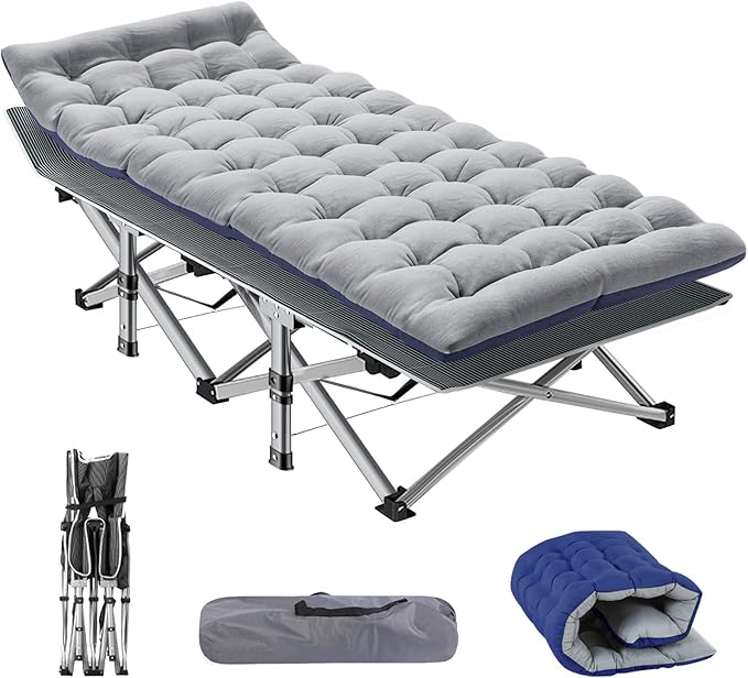 NAIZEA Folding Camping Cots for Adults, Folding Cot with Mattress, Camping Foldable Bed, Portable Military Cot, Double Layer Oxford Strong Heavy Duty Sleeping Cots for Camp Office Travel