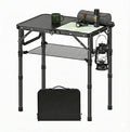 Small Folding Camping Table with Storage Net, 3 Adjustable Heights Foldable Table Lightweight & Portable with Carry Handle for Outdoor Indoor, Pure Black
