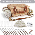 Picnic Basket with Blanket and Wine Pouch for 4, Wicker Picnic Set with Insulated Liner Cooler Bag Hamper for Camping,Wedding - Leaf