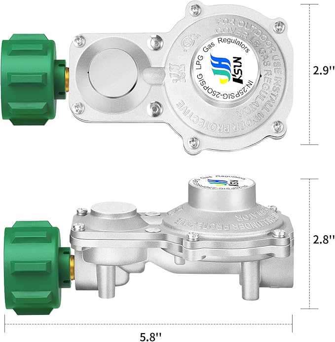 GasSaf 2 Stage Propane Regulator, QCC 1 and 3/8" Female NPT Connection for RV, Generator, Camp Stove, Gas Grill, Heater - No Propane Hose
