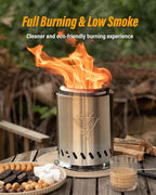YEFU Tabletop Fire Pit 9.7 x 7.1 in, Low Smoke Camping Stove for Outdoor & Patio, Fueled by Pellets or Wood, Safe Burning Table Top Firepit, with Travel Bag & 2 Mini Sticks & Fireproof Mat, Silver