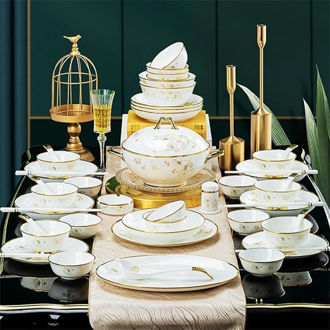 58 Piece Europe Bone China Tableware Sets Food Bowl Sushi Dishes Ramen Plates Chopsticks Dinner Set Utensils for Kitchen