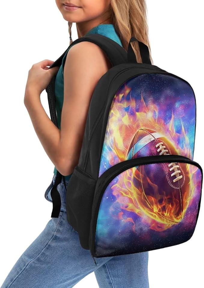 Fire Flame Rugby Lunch Backpack for School Work Travel Large Capacity Hiking Picnic Cooler Backpack All In One Backpack Primary Middle High School Bookbag
