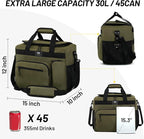 MIER 30L Extra Large Soft Cooler Bag with Bottle Opener for Camping Beach BBQ Grocery Golf Leakproof Picnic Lunch Bag, Collapsible, Top Flip Lid, 45Can (Dark Green)