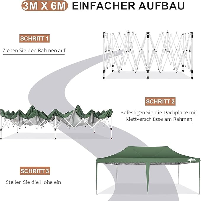 COBIZI 10x20 Pop Up Canopy Tent with Sidewalls,Party Tent Outdoor Gazebos, Waterproof & UV50+,3 Adjustable Heights,Higher Frame Design - Extra Tall for Parties Backyard,Weddings,Markets, Green